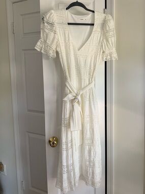 Revolve Tularosa White Lace Puff Sleeve Midi Dress Size S Belted Cottagecore